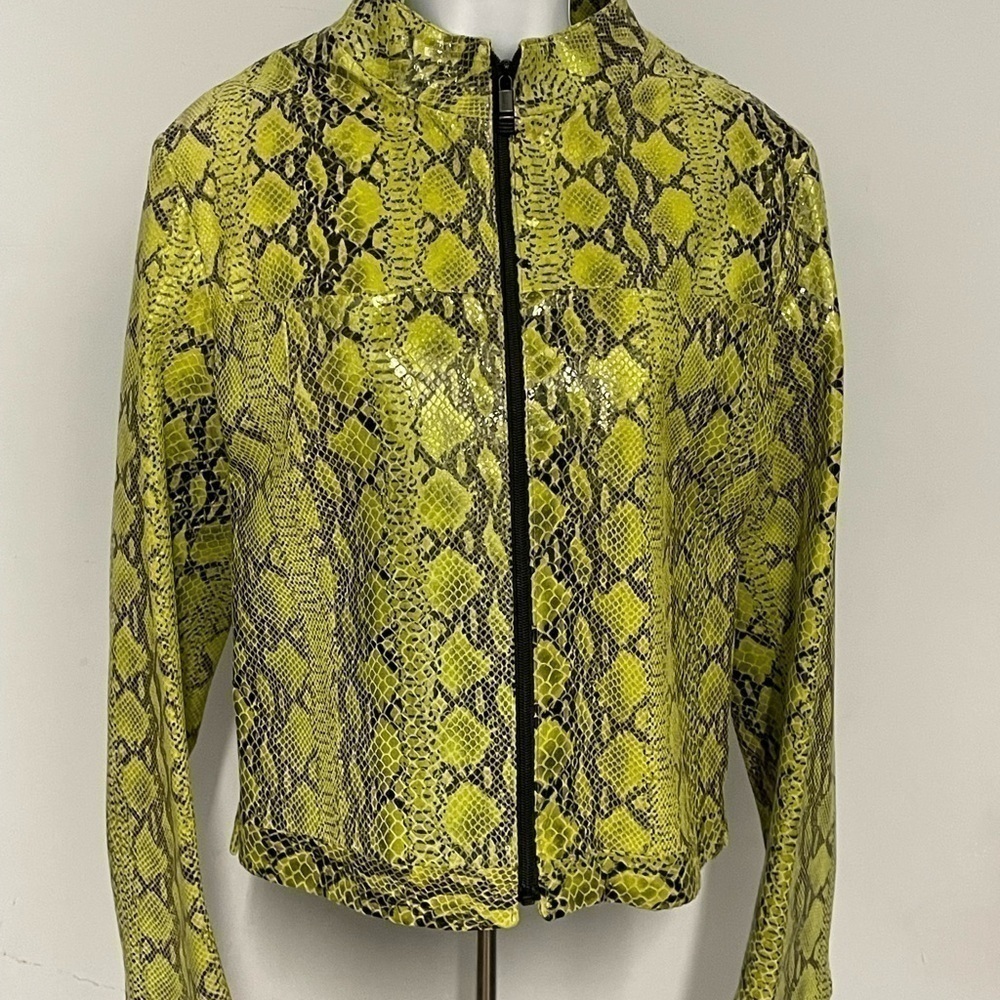 Vera pelle jacket women leather suede snake print green 2 pocket front  medium